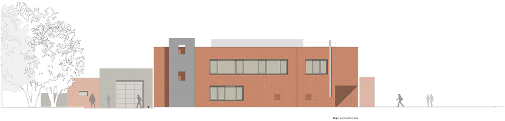 FGH Neubau Westerkappeln - Ostansicht: Seite Sozialtrakt mit Übungswand (von Westerkappeln aus kommend)